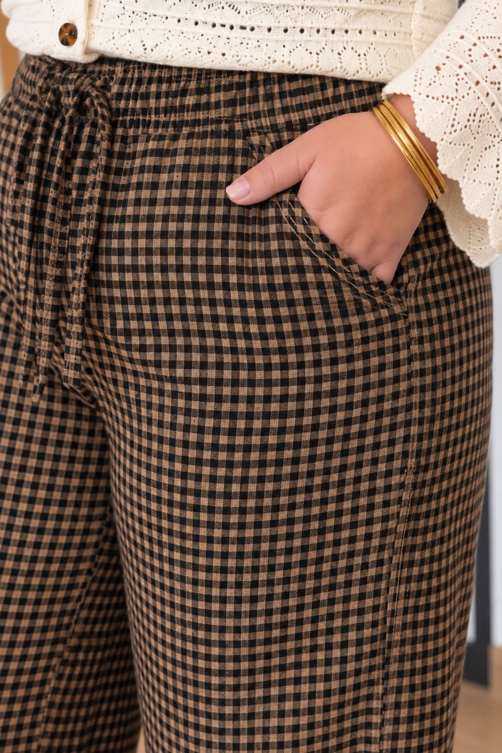 PANTALON GASPARD NOIR/CAMEL