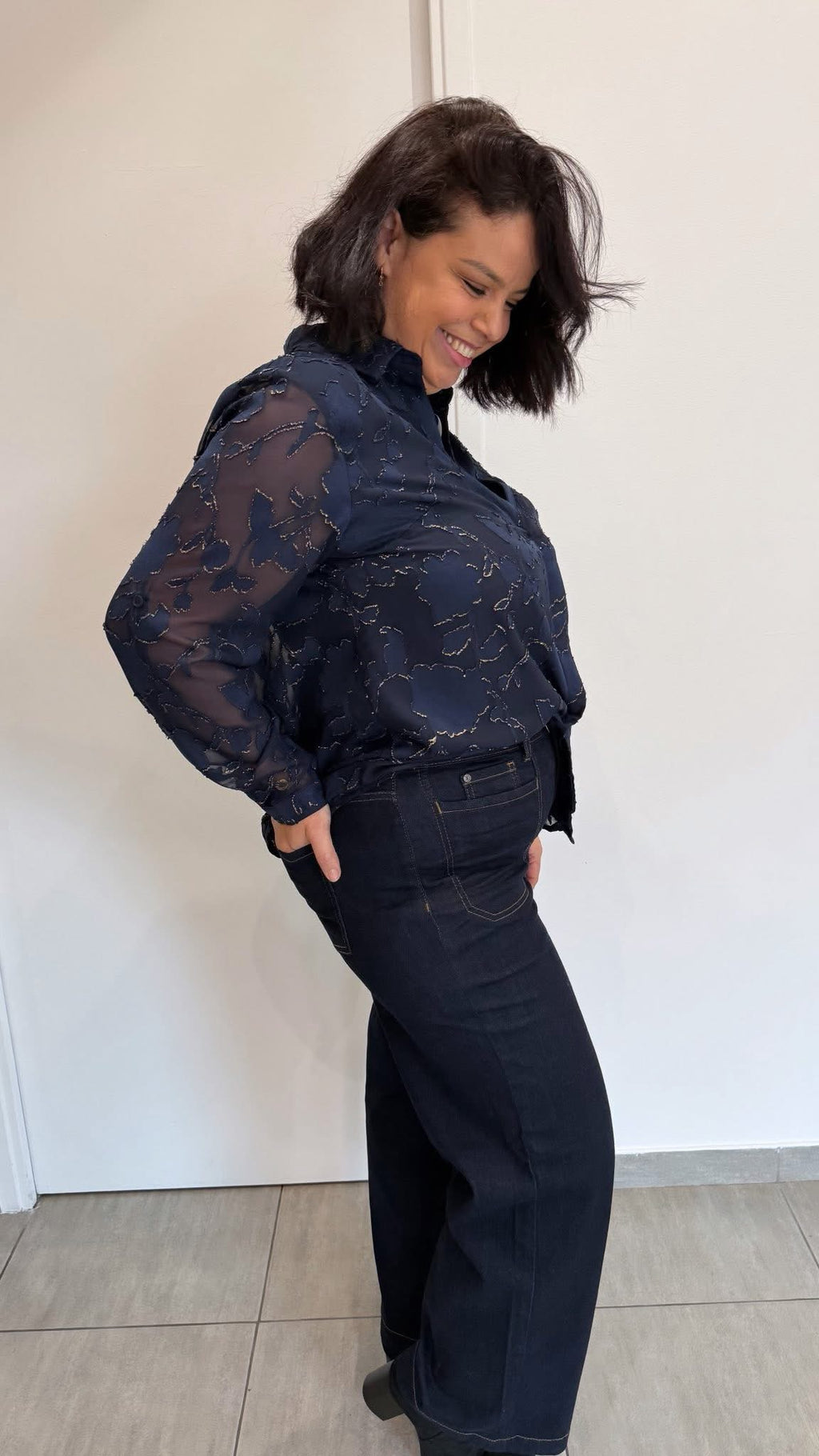 CHEMISE BIANCA DENTELLE MARINE