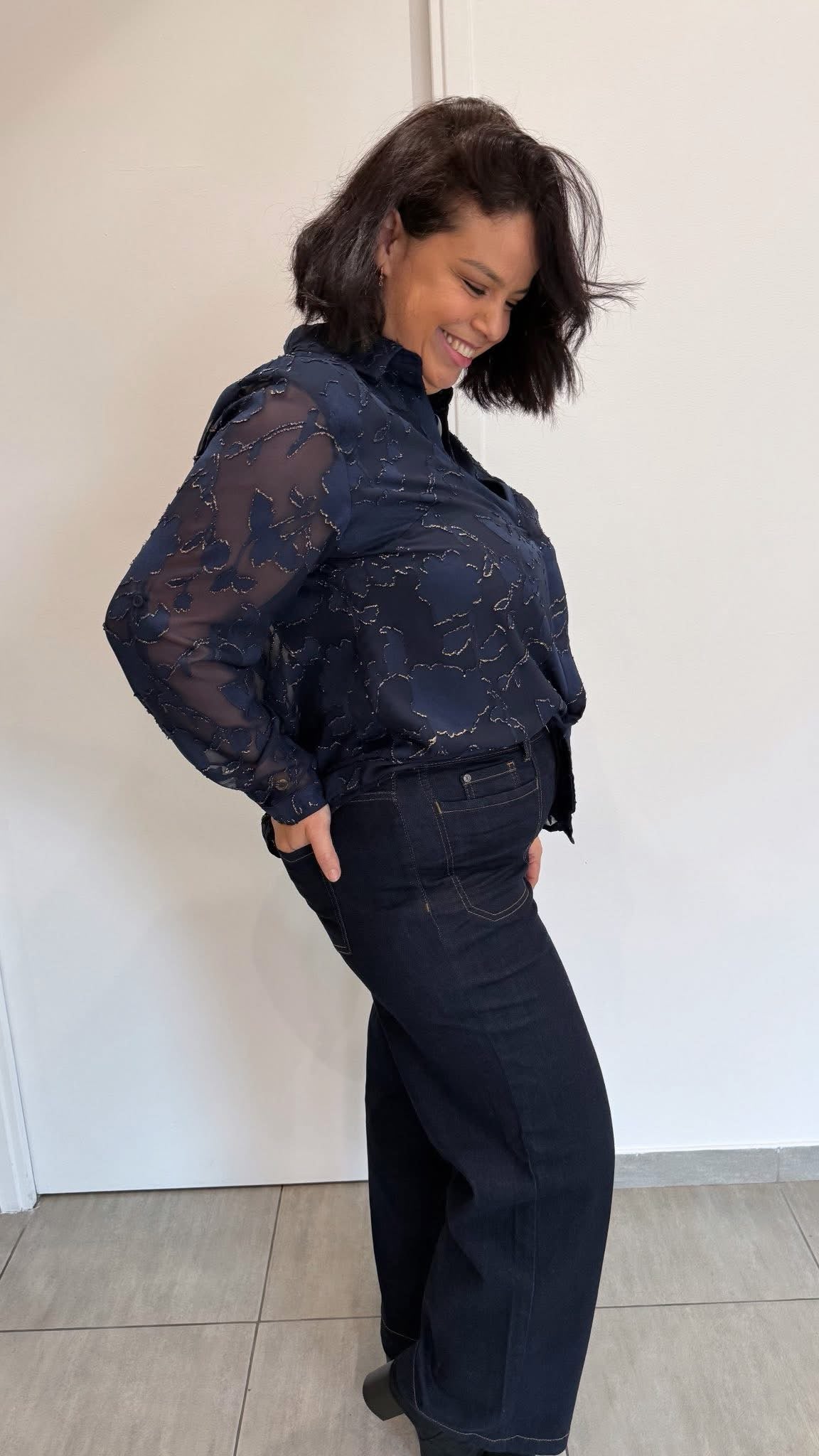 CHEMISE BIANCA DENTELLE MARINE