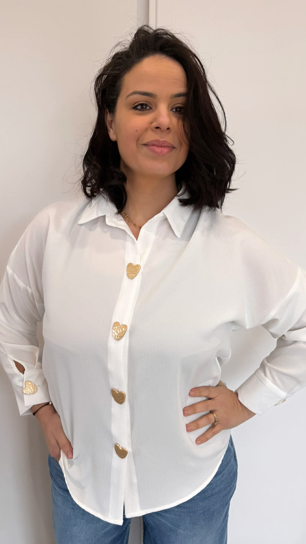 CHEMISE BLANCHE BOUTONS OR