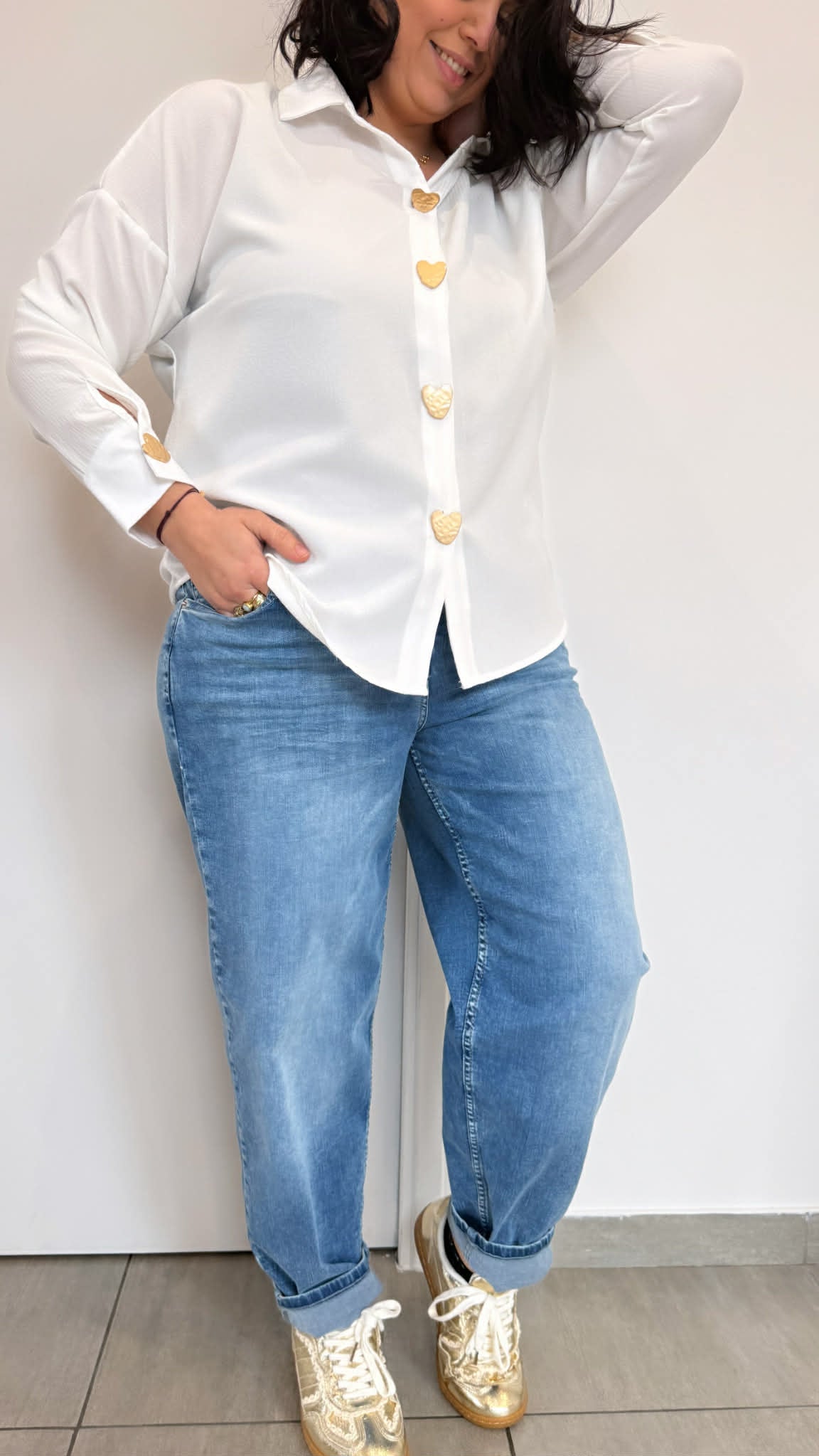 CHEMISE BLANCHE BOUTONS OR