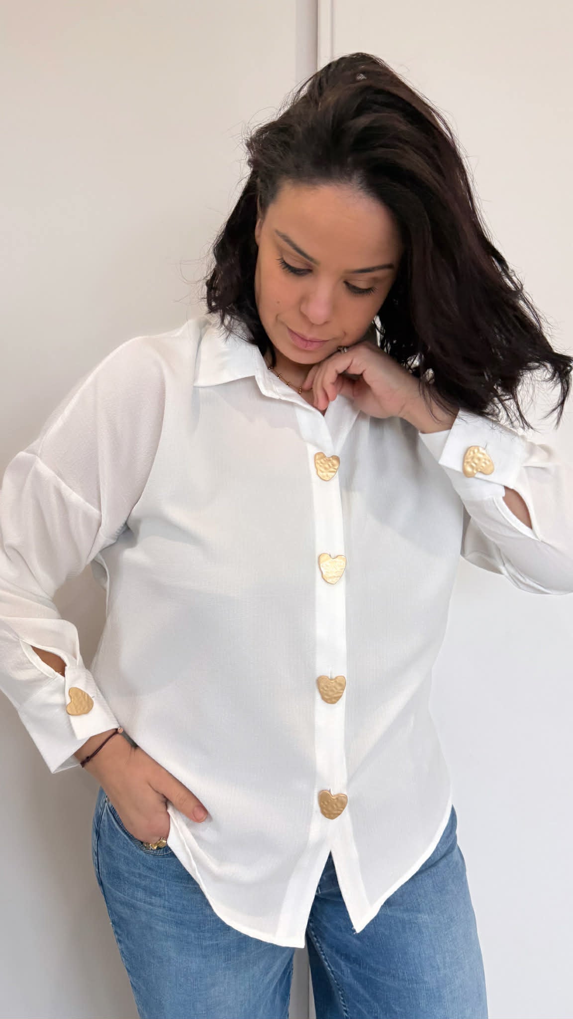CHEMISE BLANCHE BOUTONS OR